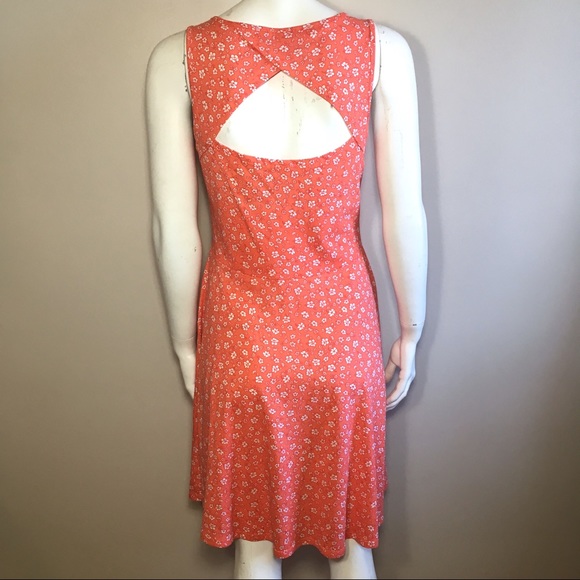 Coral Pink Floral Pattern Fit & Flare Summer Dress - Picture 6 of 7